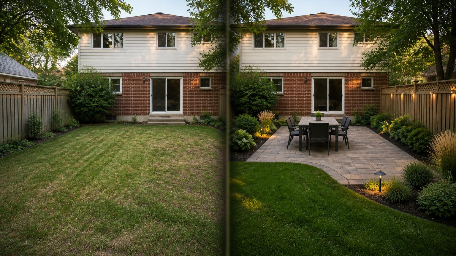 Backyard before and after patio and garden transformation